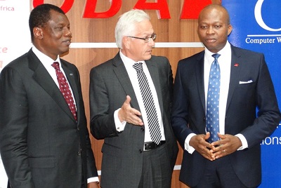 l-r: Austin Okere, Founder & Group CEO, CWG,  Mr Eckard Heidloff, President & CEO, Wincor Nixdorf and Mr Kennedy Uzoka, Deputy Managing Director, UBA Group during  Eckard's visit to Nigeria recently